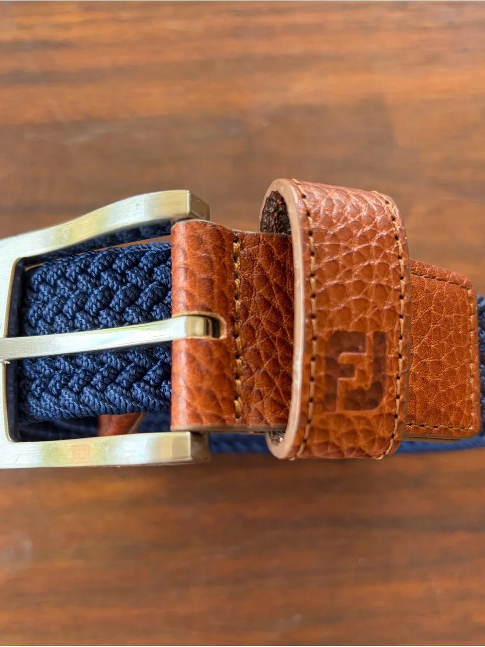 FootJoy Men's Navy Braided Stretch Belt Leather Trim 36-40” Measures 45.5”x1.25”